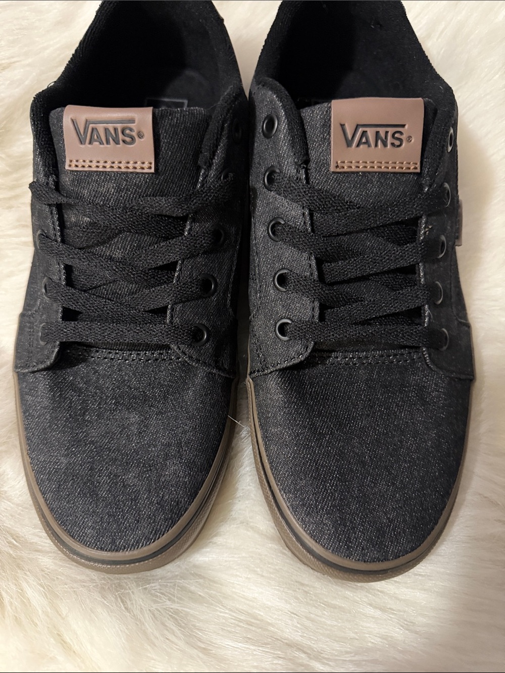 Vans Dark Grey Canvas Low-Top Sneakers with Brown Logo Patch